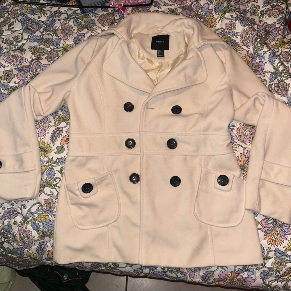 Forever 21 Cream Double-Breasted Peacoat – Size Large